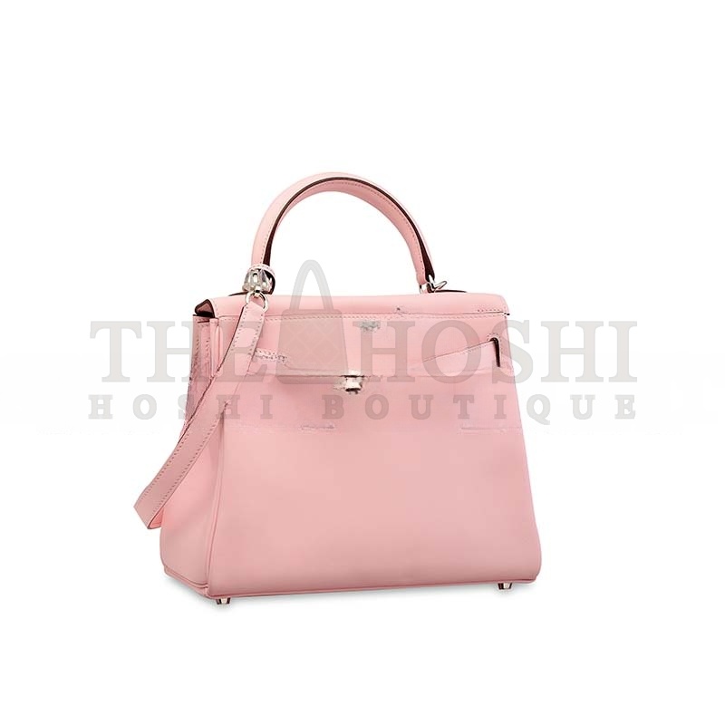 H**me5 A ROSE SAKURA SWIFT LEATHER RETOURNÉ KELLY 25 WITH PALLADIUM HARDWARE (25*17*7cm) Master Quality
